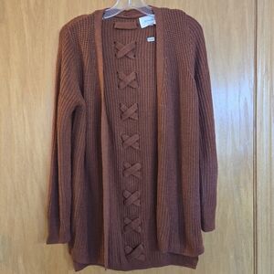 Pinque Burnt Orange Knit Ladace Back Cardigan NWOT
